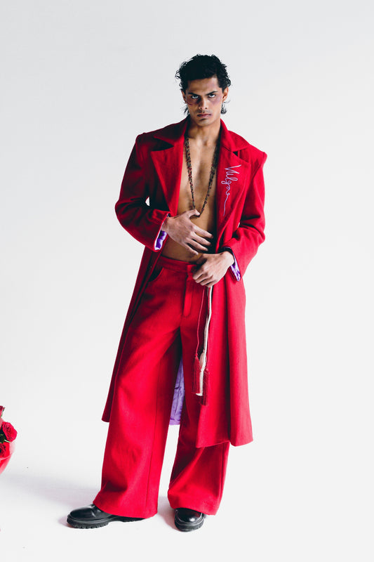 SIGNATURE RED WOOL TRENCH