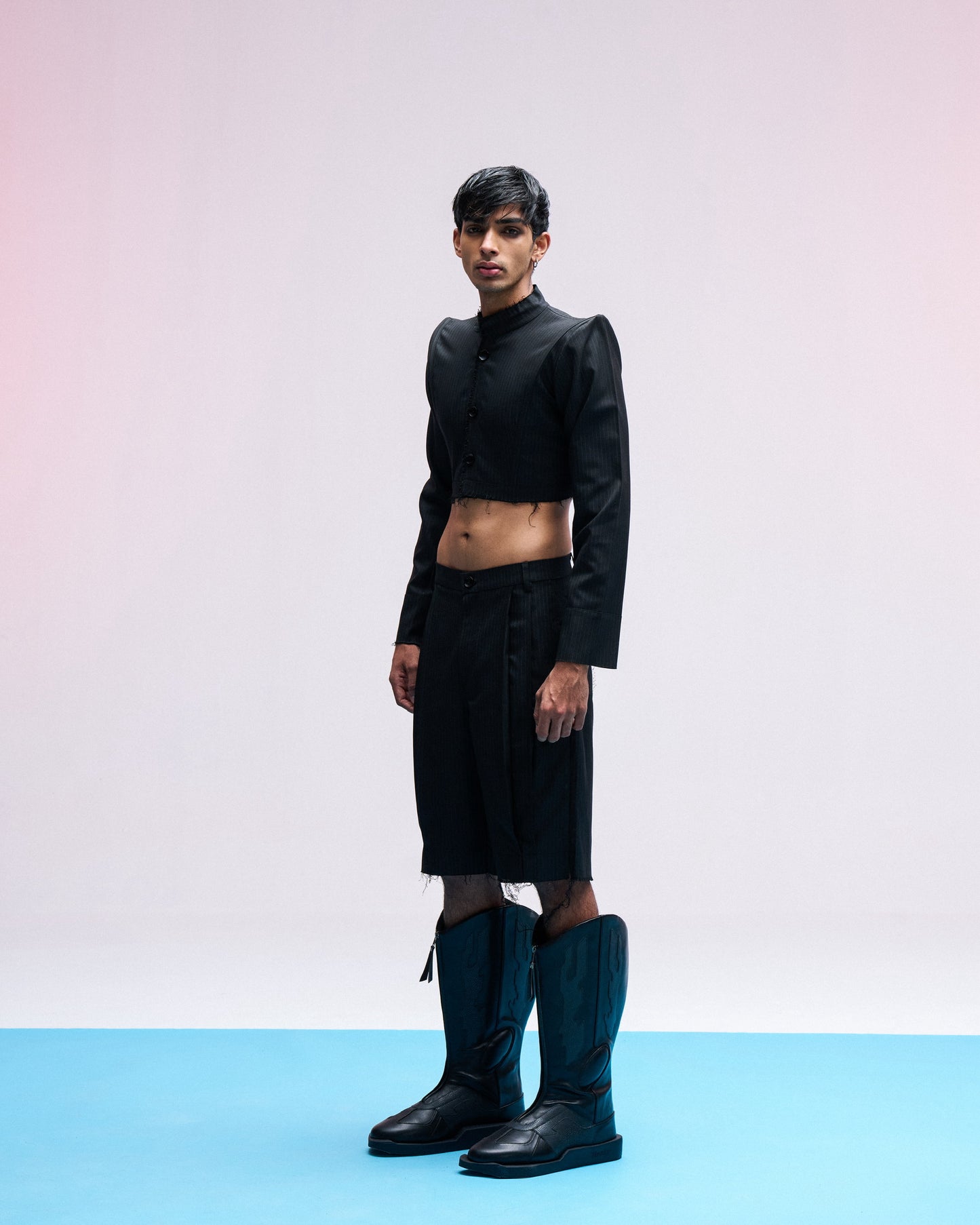 VULGAR PINSTRIPED CROP JACKET