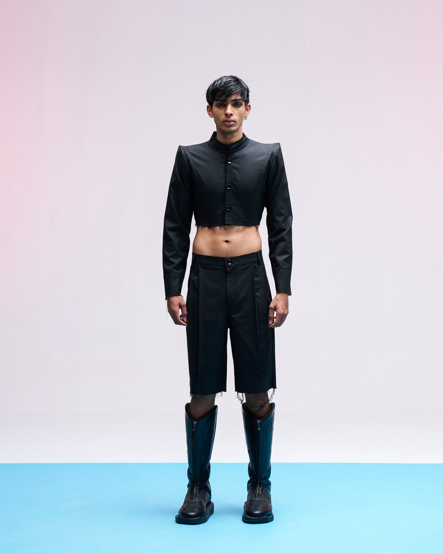 VULGAR PINSTRIPED CROP JACKET