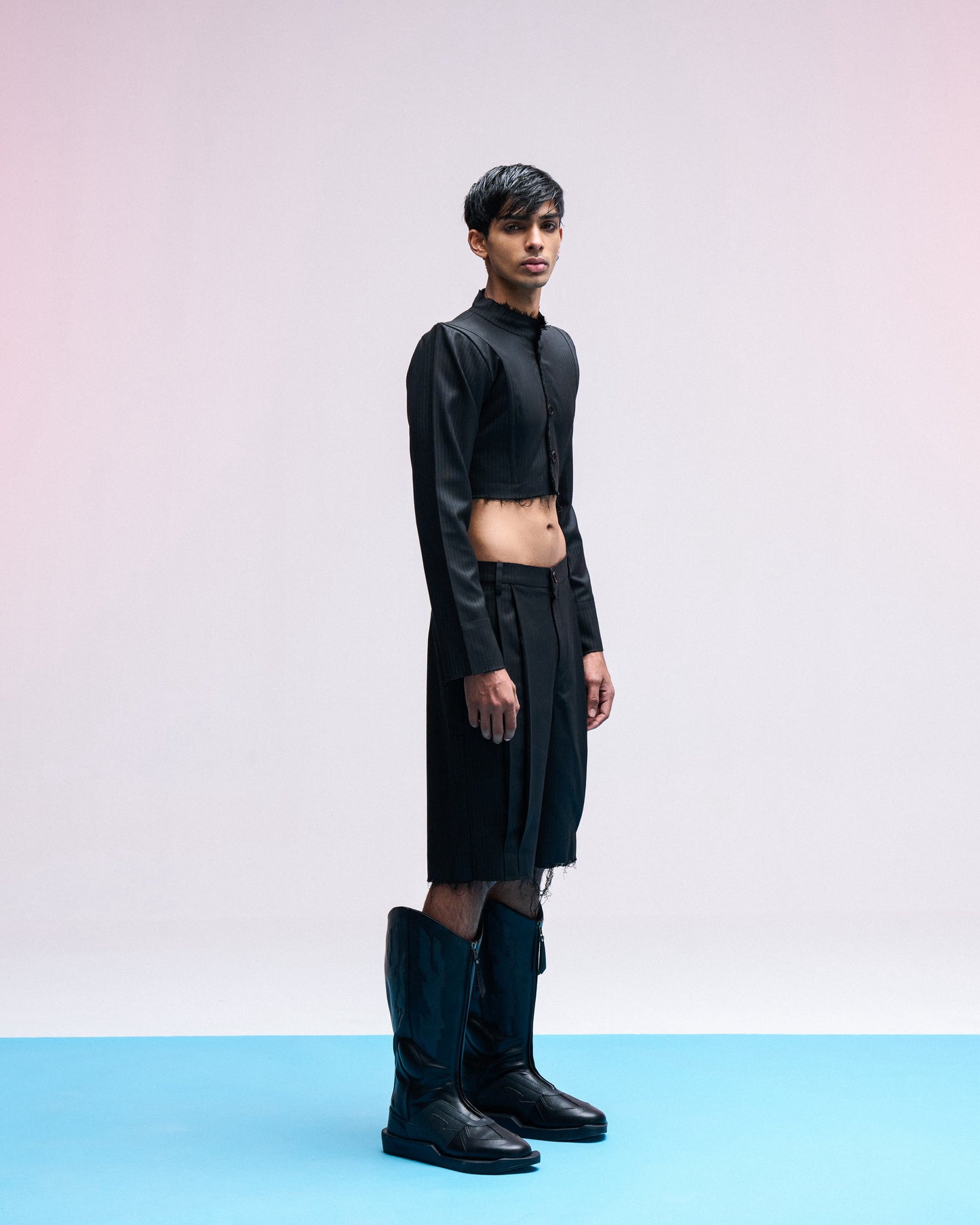 VULGAR PINSTRIPED CROP JACKET