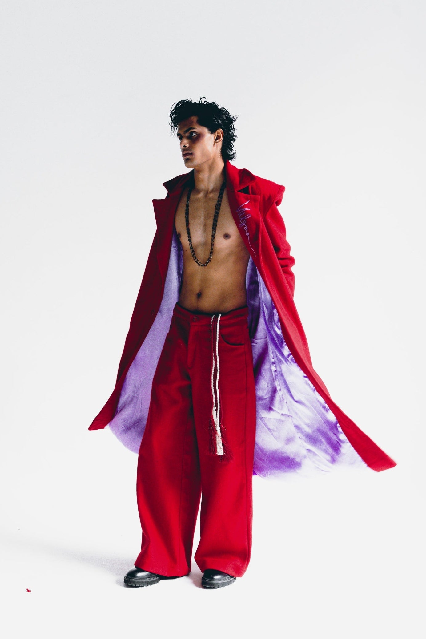 SIGNATURE RED WOOL TRENCH