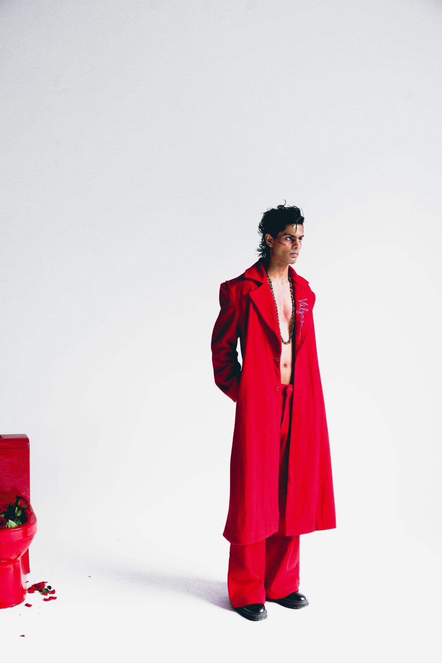 SIGNATURE RED WOOL TRENCH